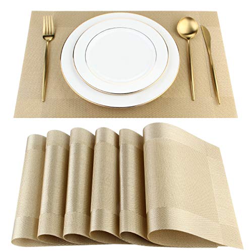 DACHUI Placemats Set of 6, Stylish Woven Place Mats, Washable & Durable - color: Gold, size: 6PCS