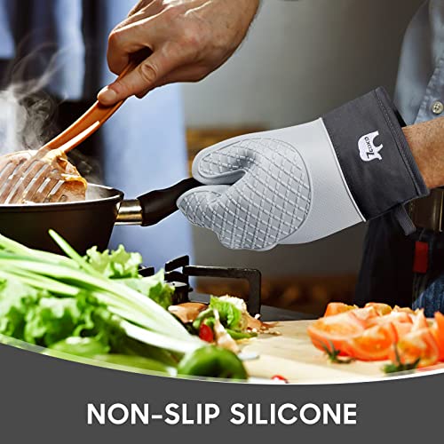 Oven Mitts and Pot Holders Sets, 2 Pack Extra Long, Heat Resistant 500°F | Heat Resistant Silicone Oven Mitt with Soft Cotton Lining, Flexible Gripping for BBQ, Baking, Cooking, Grilling, Kitchen