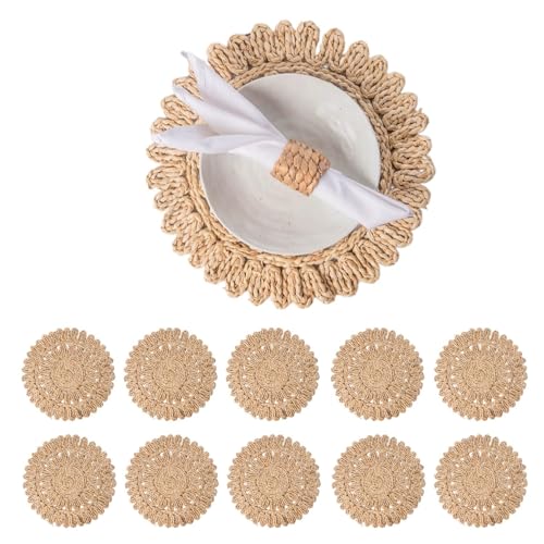 15" Set of 10 Round Corn Husk Placemats | Boho Woven Rattan Table Mats | Farmhouse Wicker Spring Plate Chargers Like Water Hyacinth, Seagrass for Wedding, Party, Christmas, Events - size: Set of 10 (Dia 15)