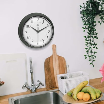 Infinity Instruments LTD. Retro Round Aluminum Wall Clock, Oyster Grey, 9.5" - color: Oyster Grey, size: 9.5 Inch