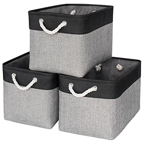 Storage Basket for Organizing - 16x12x12 inch Cube Storage bin 3 Pack Fabric Storage Cubes, Collapsible Storage Box for Organizer Cloth Gift Toy Closet (Black & Grey) - color: Black&Grey, size: 3PCS/Large Cube - 16L×12W×12H