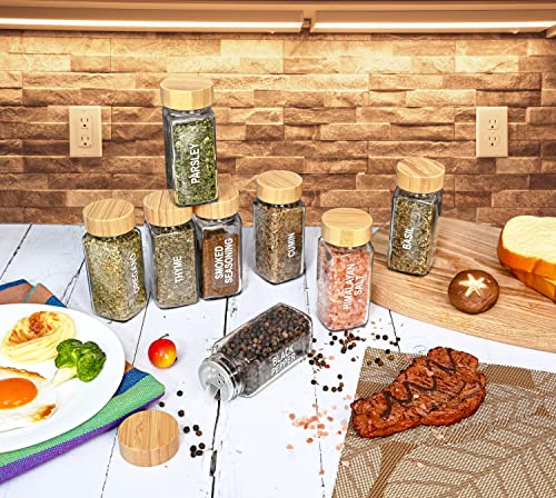24-Piece Spice Jars Set by Le'raze: Glass Jars with Bamboo Lids, Labels & Funnel, Airtight Kitchen Storage