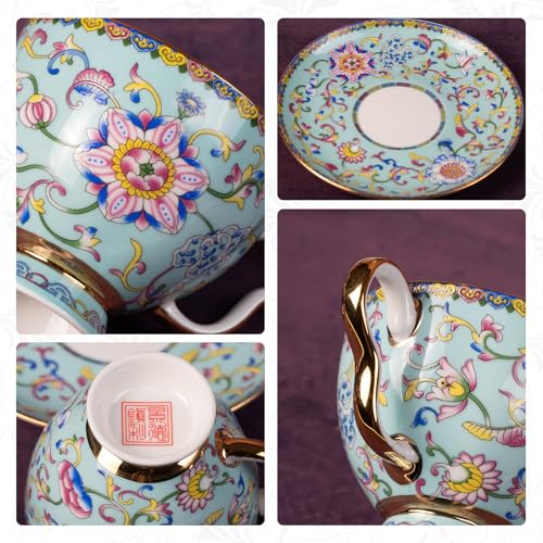 KAMMAK Tea Cup and Saucer, Ceramic Coffee Cups, 7.4 oz, Set of 2 | Porcelain Tea Cups with Saucers for Coffee and Cappuccino, Ideal for Breakfast, Afternoon Tea and Entertaining,940+941N - style: 641N+642N