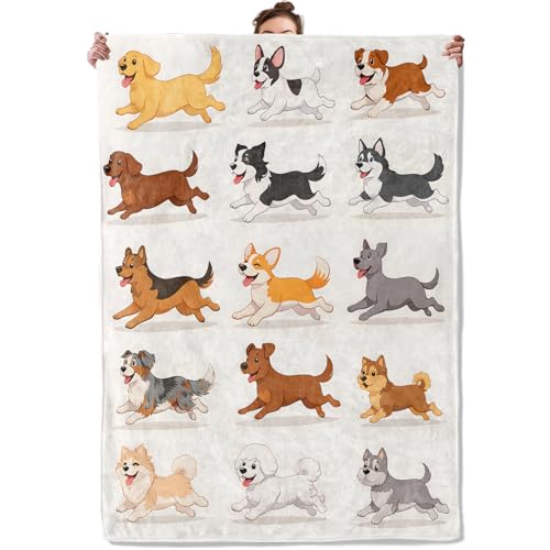 Playful Running Dog Throw Blanket, Adorable Cartoon Puppy Theme, Soft Flannel Fleece, 50x60 Inch, Couch Bedroom Playroom Blankets for Dogs Lovers, Cozy Funny Pet Home Decor Gifts - color: Dog, size: 60x50 INCH