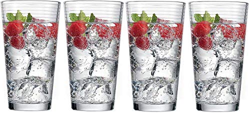 Circleware Hoop Highball Tumbler Drinking Glasses, Set of 4, Kitchen Entertainment Heavy Ice Tea Beverage Cups Glassware for Water, Beer, Juice, Bar Liquor Farmhouse Decor, 15.7 oz, Clear | Elegant Toasting Glasses With Sparkling Gem Filled Stems, Giftwar