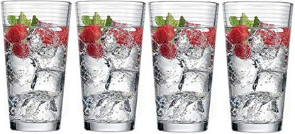 Circleware Hoop Highball Tumbler Drinking Glasses, Set of 4, Kitchen Entertainment Heavy Ice Tea Beverage Cups Glassware for Water, Beer, Juice, Bar Liquor Farmhouse Decor, 15.7 oz, Clear | Elegant Toasting Glasses With Sparkling Gem Filled Stems, Giftwar