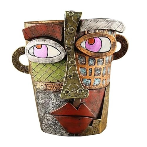 Picasso Brutalist Abstract Beauty Face Flower Pot Acolorful Art Resin Handmade Face Planters Pots Head for Home Art Decor Balcony Ornaments (Retro), RCZED152 - color: Retro