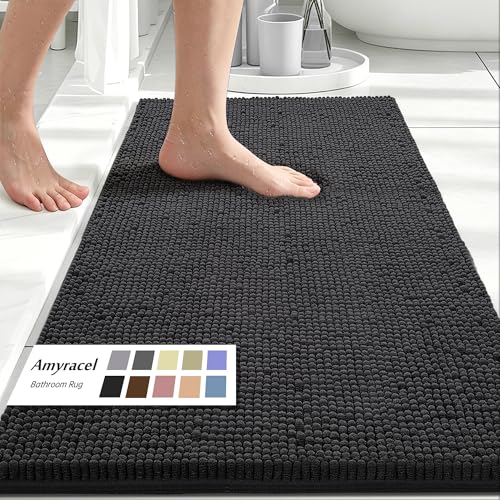 Amyracel Bathroom Rugs Mat 36x48, Thick Soft Quick Dry Absorbent | Chenille Bath Rug, Rubber Back Non Slip Machine Washable Bath Mat for Bathroom Shower Tub Floor - color: Black, size: 36" x 48"