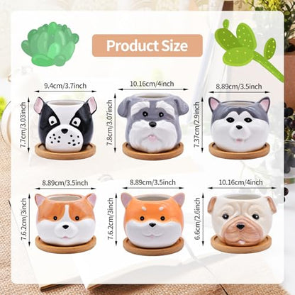6 Pack Cute Dog Succulent Pots with Drainage – Ceramic Puppy Planters for Small Plants & Cactus, Animal Shaped Mini Flower Pots, Desk & Home Décor, Gift for Dog Lovers, Office, Balcony, Garden - style: Dog