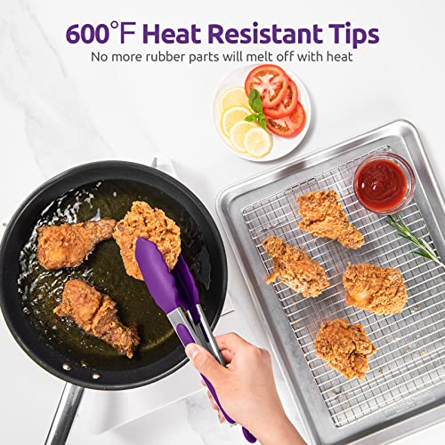 U-Taste 600ºF High Heat 9in Silicone Kitchen Tong and 600ºF Heat Resistat Spatula Spoon Flexible Silicone Cooking Scoop Spoonula (Purple)
