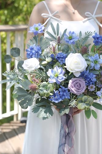 Serra Flora Artificial Greenery Stems Box Set,(Pack of 44pcs) with 9 Kinds of Faux Pink Green Filler for DIY Bridal Bouquets Wedding Floral Arrangement Table Centerpieces - color: Green&blue