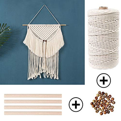 87pcs Macrame Kits for Beginners 3mm x 220yards Natural Cotton Macrame Cord Wall Hanging Kit, Macrame Supplies Best for Macrame Plant Hanger with Wooden Beads,Wooden Rings - size: 3mm x 220yards set-87pcs
