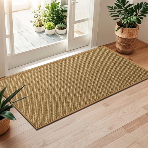 Door Mat 24"x47", Non Slip Door Mat Indoor Entrance, Rubber Backing Front Indoor Door mats Washable Absorbent Low-Profile Doormat Entryway Entry Resist Dirt Inside Door Mats, Light Brown - color: Light Brown, size: 1'11" X 3'11" (Rectangular)