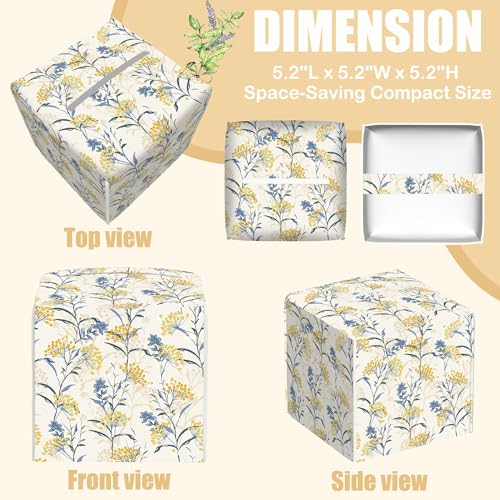 Yellow Berries and Leaves Tissue Box Cover Square, Autumn Floral Tissue Box Holder with Bottom Belt Leather Facial Paper Organizer Dispenser for Bathroom Bedroom Dresser Night Stand Tabletop - color: Yellow Berries and Leaves