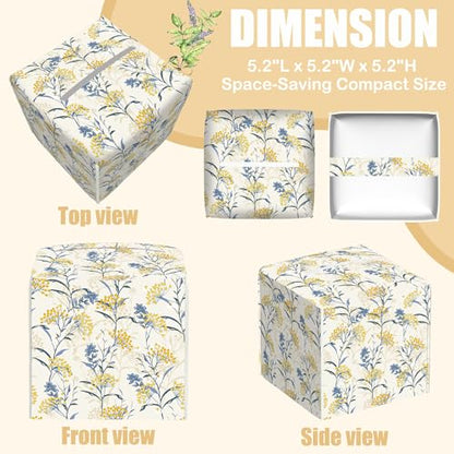 Yellow Berries and Leaves Tissue Box Cover Square, Autumn Floral Tissue Box Holder with Bottom Belt Leather Facial Paper Organizer Dispenser for Bathroom Bedroom Dresser Night Stand Tabletop - color: Yellow Berries and Leaves