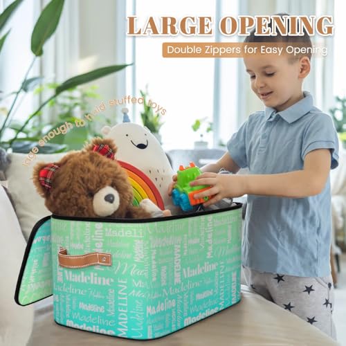 Custom Name Storage Basket, Personalized Keepsake Box, Green Cyan | Foldable Fabric Gradient Large Memory Bin with Handle Lid Lightweight Waterproof Dustproof, 14"L x 10.2"W x 10.4"H - color: Option 16