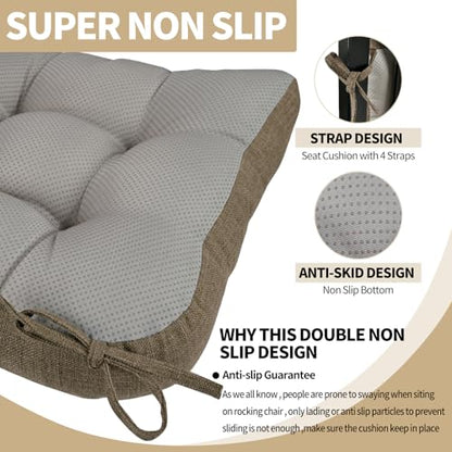BUYUE Chair Cushion Set for Rocking Chair, Back Pillow & Seat Cushion with Ties, Original Woven Fabric Non-Slip Chair Pads for Elderly Sitting, Brown - color: Brown