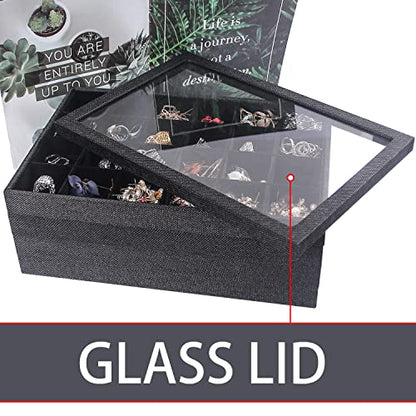 Julysky 4 Pcs/set Stackable Jewelry Organizer Trays with Glass Lid,100 Slots Ring Holder,Bracelet Displays Stand for Selling Necklace Earring Rack - size: 100slot+12grid+24grid