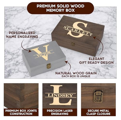 Personalized Wooden Keepsake Box – Custom Engraved Split Monogram Memory Box with Name & Date, Elegant Storage Chest Gift for Special Occasions - style: 8. Split Monograms