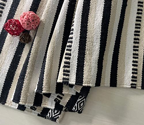 Black, Cream, White Boho Table Runner | Cotton Farmhouse Table Linen 13x72 Inches| Machine Washable, Durable and Easy to Combine - color: Ivory-black, size: 13x72 Inch.