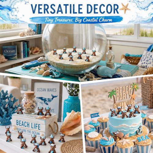 Yaomiao 60 Pcs Mini Resin Coastal Highland Cow Figurines Summer Ocean Highland Cow Statues Beach Coastal Farmhouse Decor Sea Cows Figure Table Decor for Holiday Festive Home Kitchen Tiered Tray - style: Summer Nautical