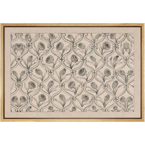 SIGNFORD Framed Canvas Print Wall Art Set Antique Botanical Motif Drawing Elegant Repeating Floral Illustrations Modern Art Country Landscape for Living Room, Bedroom, Office - 16"x24" Natural - color: B15-2508-m12, size: 24"L x 16"W