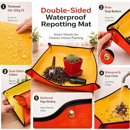 Repotting Mat and Planting Tools, Indoor Plants, Wicker Basket | All-in-one succulent repotting set, pruning shears, snap-corner mat, wicker storage, indoor gardening gift set