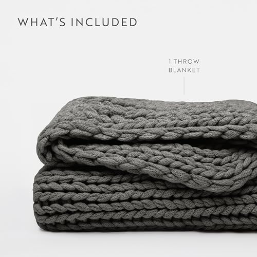 Merit Linens Chunky Knit Throw Blanket - One Size Gray - color: Chunky Hand-knit Gray