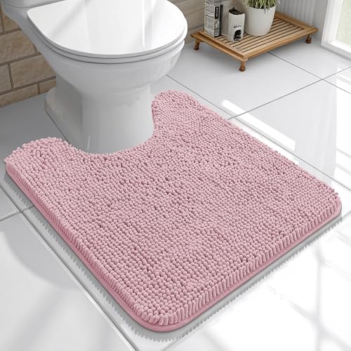 OLANLY Toilet Rugs U-Shaped 20x20, Soft Absorbent Chenille Contour Rugs | Dusty Rose, Quick-Drying Rubber Backing, Machine Washable Non-Slip Shaggy Bathroom Mat for Toilet, Home Decor Accessories - color: Dusty Rose, size: 20" X 20" Contour Rug