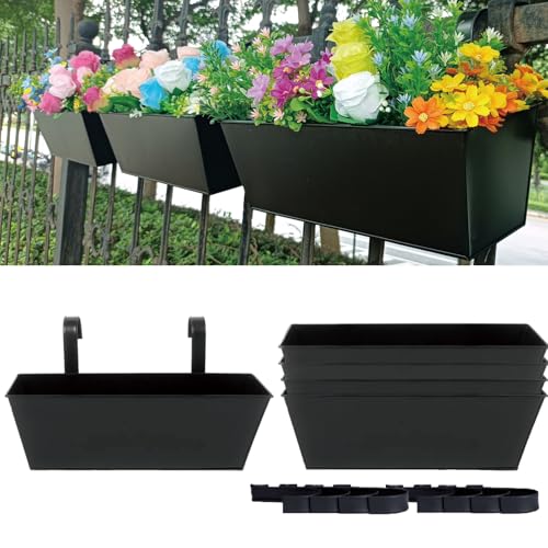 3 Pcs Large Hanging Flower Pots for Railing or Fence 16 Inch Railing Planter Box for Any Balcony Porch or Deck Countryside Style Window Planter Boxes Are Perfect to Herbs & Flowers (Black-5pcs) - color: Black-5pcs