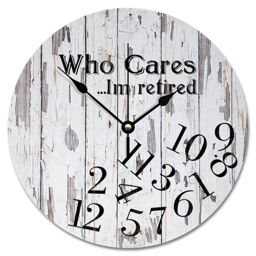 Who Cares I'm Retired 10 Inch Large Wall Clocks Battery Operated Retired Wood Grain Wall Clock Silent Easy to Read Vintage Home Decor for Bedroom Living Room Kitchen School Classroom - color: Style-7, size: 10x10 in