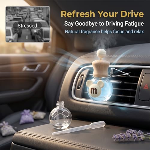 2 Pack Bear Car Vent Clip Diffuser Refillable Glass Bottle | Wood cap glass bottle with dropper, DIY essential oil freshener for car wardrobe bathroom home - size: Bear-A4 - 2PCS