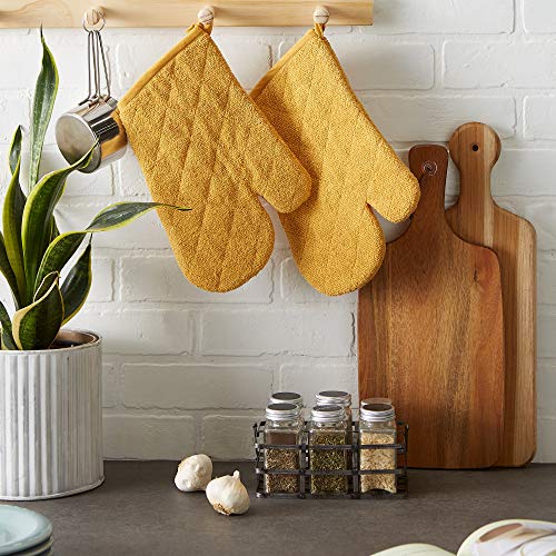DII Basic Terry Collection 100% Cotton Quilted, Oven Mitt, Honey Gold, 2 Piece - color: Honey Gold, size: Oven Mitt