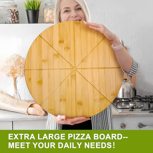 18" Pizza Cutting Board Extra Large Wooden Bamboo Prep Tray Platter Plate - style: 18"