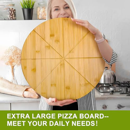 18" Pizza Cutting Board Extra Large Wooden Bamboo Prep Tray Platter Plate - style: 18"