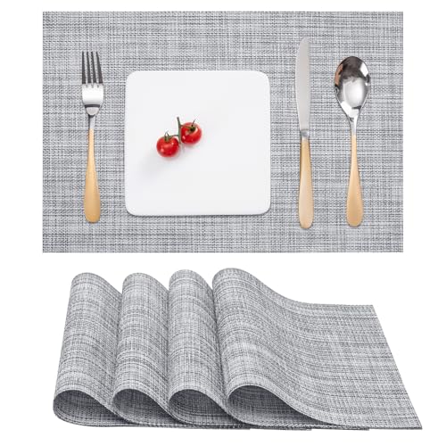 Myir JUN Placemats Set of 4 Kitchen and Dining Table Placemats | Vinyl Placemats Place Mats Indoor/Outdoor Set of 4 Washable Table Mats Non-Slip Place mats for Dining Table, Light gray - color: B-gray, size: Set of 4