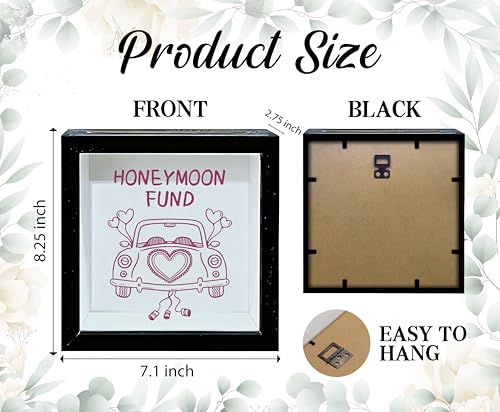 Honeymoon Fund Box, 8×8 Wedding Shadow Box Frame with Slot, Pink Wedding Tin Car Money Saving Decoration for Reception Bridal Shower, Travel Fund Memory Keepsake Gift for Newlyweds -A22 - size: 8×8 pink wedding car