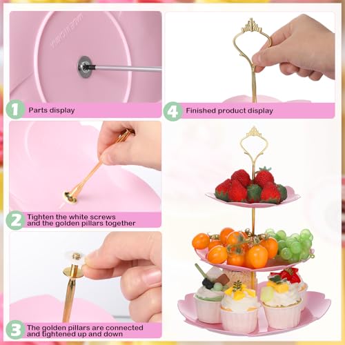 6 Pcs 3 Tier Cupcake Stand Tea Party Trays 3 Tier Serving Tray Plastic Dessert Stand Cake Fruit Candy Display Tower for Wedding Birthday Tea Party (Sakura,White,Pink,Green) - color: White,pink,green, size: 14.5 inches (37 cm) H x 9.4 inches (24 cm) W