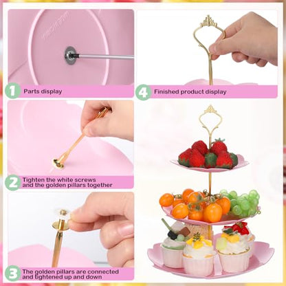 6 Pcs 3 Tier Cupcake Stand Tea Party Trays 3 Tier Serving Tray Plastic Dessert Stand Cake Fruit Candy Display Tower for Wedding Birthday Tea Party (Sakura,White,Pink,Green) - color: White,pink,green, size: 14.5 inches (37 cm) H x 9.4 inches (24 cm) W