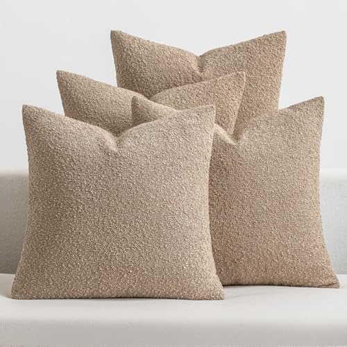 MIULEE Decorative Boucle Throw Pillow Covers 18x18 Inch Camel Set of 4 | Textured Accent Pillow Cases Soft Couch Cushion Covers for Modern Farmhouse Boho Sofa Bed Livingroom Home Decor - color: Camel, size: 18" x 18" (Pack of 4)
