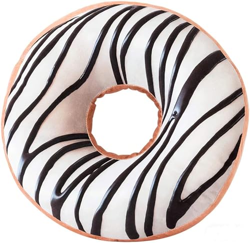 HYSEAS Round Throw Pillow 14 Inch Chocolate White Donut, 3D Digital Print Decorative Comfortable Soft Plush Funny Food Shaped Pillow Light Weight Seat Pad Cushion for Couch, Chair, Floor, Sofa - color: Chocolate/White