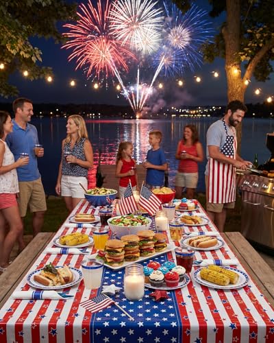 350 Piece 4th of July Blue Star Plastic Dinnerware Set | Disposable Dinnerware Includes: 100 Plates, 50 Pre Rolled Napkins with Silverware, 50 Cups - color: Red Blue, style: 350 Piece (50 guests)