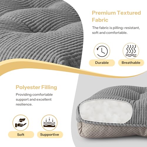 Anti Slip Kitchen Chair Cushions Set of 4 18"X16.5"X3" Grey | Elegant Breathable Textured Fabric, with Ties, Tufted, Thick Polyester Filling, for Dining Chairs, Folding Chairs, Office - color: Grey