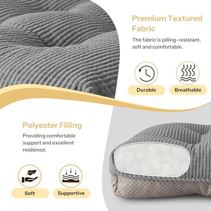Anti Slip Kitchen Chair Cushions Set of 4 18"X16.5"X3" Grey | Elegant Breathable Textured Fabric, with Ties, Tufted, Thick Polyester Filling, for Dining Chairs, Folding Chairs, Office - color: Grey