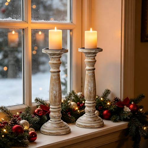 Hosley's 12 Inch High Wood Pillar Distress Finish Candleholder. Ideal Gift for Wedding, Party, Home, Spa, Reiki, Aromatherapy, Votive Candle Gardens O3 - size: 12 inch high x 1 Count