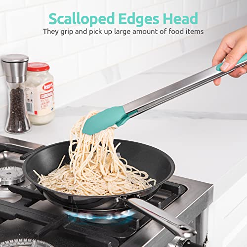 U-Taste 600ºF High Heat 16in Silicone Kitchen Tong and 600ºF Heat Resistat Spatula Spoon Flexible Silicone Cooking Scoop Spoonula (Aqua Sky)