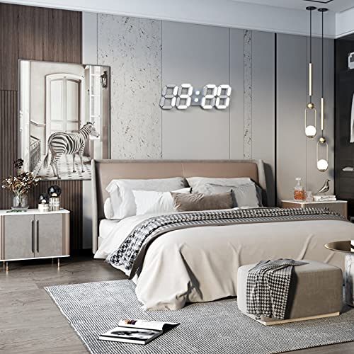 EDUP HOME® 3D LED Digital Wall Clock with Remote Control, 9.7 Inch, White | Desk Alarm Clock with Night Light, Adjustable Brightness, 12/24H, Time, Date & Temperature for Home or Office - color: Cool Lights 9.7" Led Clock + White Design