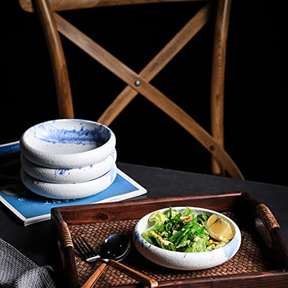 Uaral Salad Plate Stone Plates Appetizer Plates Portion Plate Japanese Serving Dishes Set of 4, 5.5 inch(Blue Stone Texture) - color: Blue