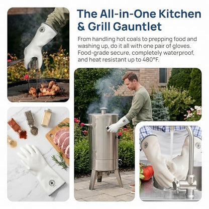 Silicone Oven Gloves, Heat Resistant Kitchen Oven Mitts, 1 Pair(9) | Food Grade, Waterproof, Easy Clean, Great for Sourdough Baking, Kitchen Cooking, Grilling, Smoking, Frying, BBQ - color: White Standard, size: 9/L