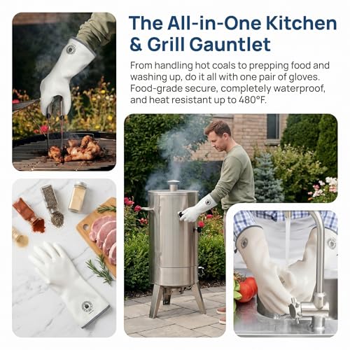 Silicone Oven Gloves, Heat Resistant Kitchen Oven Mitts, 1 Pair(8) | Food Grade, Waterproof, Easy Clean, Heat Proof, for Sourdough Baking, Kitchen Cooking, Grilling, Smoking, Frying, BBQ - color: White Standard, size: 8/M